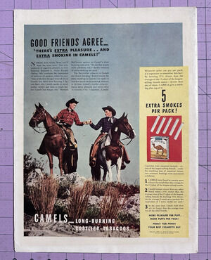 1939 Camel Cigarettes Cowboys Extra Smokes Per Pack Vintage Print Ad